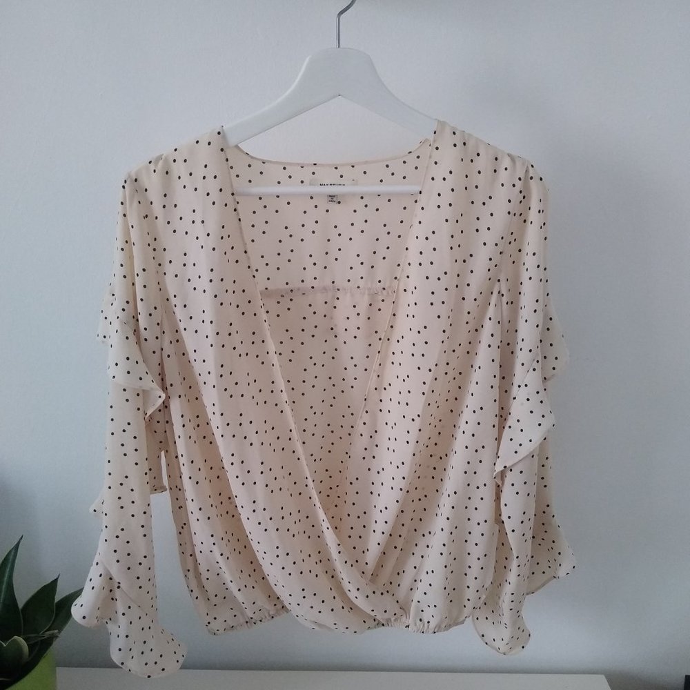 Cream polka dot blouse with ruffles